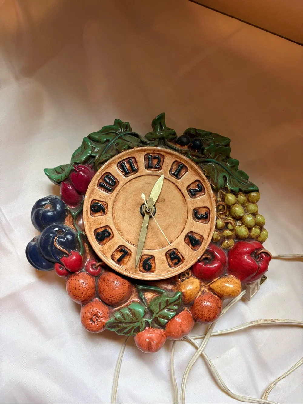 Vintage 1973 Ceramic Fruit Wall Clock